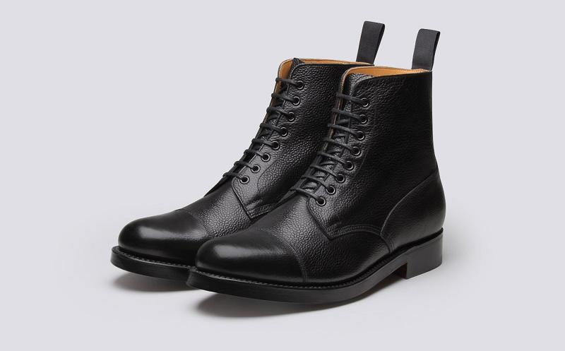 Grenson Shoe No.3 Mens Boots - Black Grain Leather on a Leather Sole AJ7802